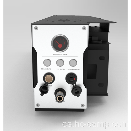 Cajón de camioneta con electricidad y bomba de agua.